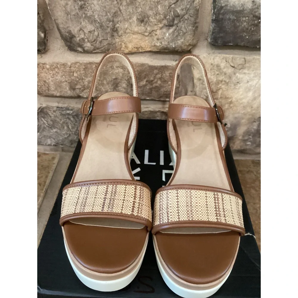 Naturalizer Graciela Wedge Sandals Brown Raffia Platform‎ Womens Size 10 New